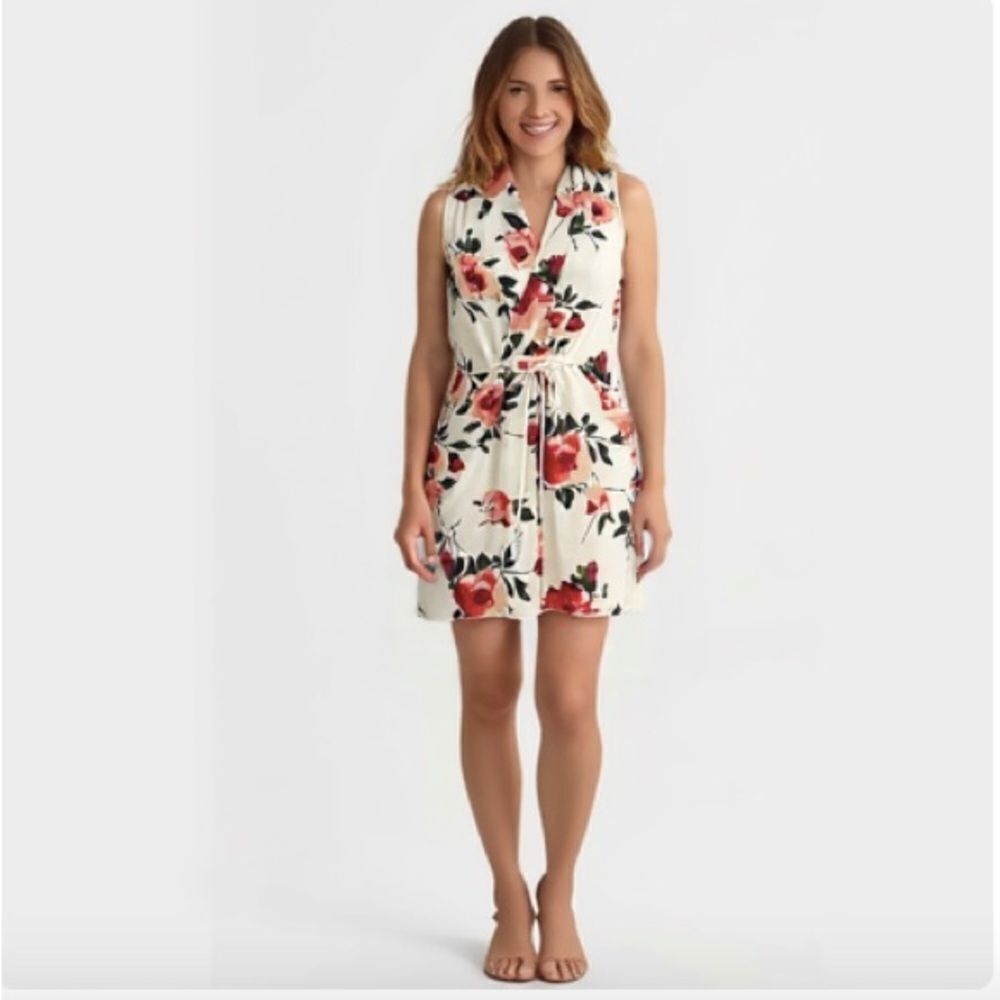 Aritzia Wilfred Sabine Dress White Red Green Floral Pockets Size Medium